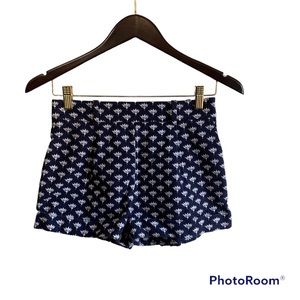 Diane von Furstenburg Flower Print Shorts Size 0 Navy Blue with‎ White Flowers